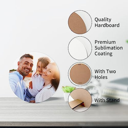 PYD Life 4 Pack Sublimation Photo Frame Home Decor Blanks 8" x 8" Round 0.6 Inch Thickness MDF Hardboard White Wall Hanging with Stand for Heat Press