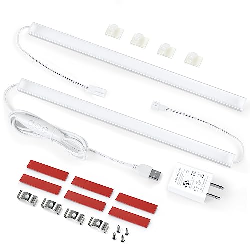 Litever Plug-in Under Cabinet Lighting Kit with Adapter, Dimmer, 2 pcs 12 Inch USB LED Light Strips. Dimmable Linkable for Kitchen Counter, Litever