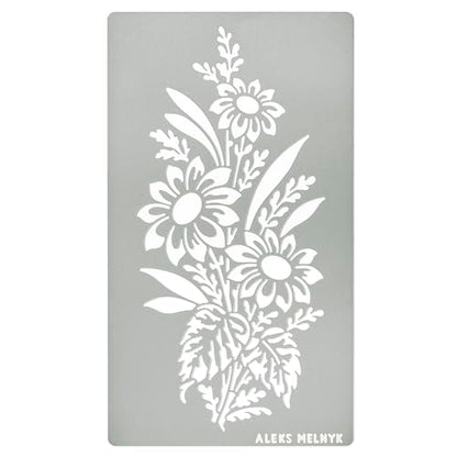 Aleks Melnyk No.273 Metal Stencil, Sunflower in a Bouquet with Wildflowers, Leaf Blossom, Small Stencil, 1 PC, Template for Wood Burning, Engraving, - WoodArtSupply