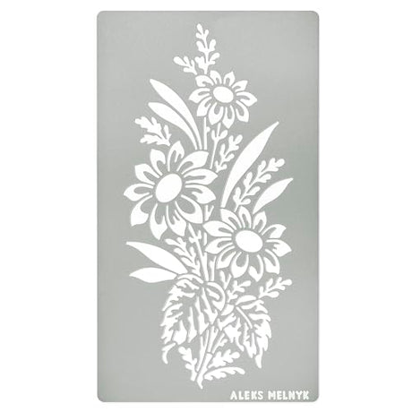 Aleks Melnyk No.273 Metal Stencil, Sunflower in a Bouquet with Wildflowers, Leaf Blossom, Small Stencil, 1 PC, Template for Wood Burning, Engraving, Aleks Melnyk