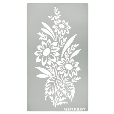 Aleks Melnyk No.273 Metal Stencil, Sunflower in a Bouquet with Wildflowers, Leaf Blossom, Small Stencil, 1 PC, Template for Wood Burning, Engraving,