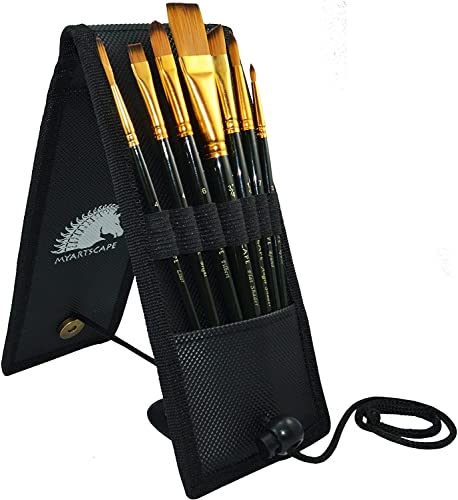 MyArtscape Pocket Paint Brush Set - 7 Artists' Paintbrushes for Watercolor, Acrylic and Oil Painting - Set 1 - Quality Art Supplies - WoodArtSupply