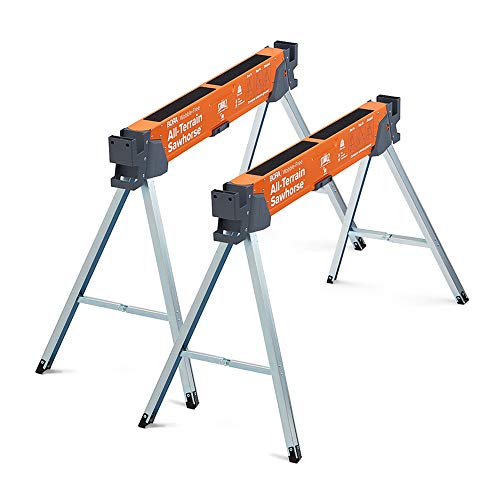 Bora Portamate All-Terrain Sawhorse Pair–Two Pack,Tap to Adapt Swivel Leg for Stability on Uneven Surfaces. Folding Saw Horses for Table