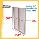 U.S. Art Supply 24" x 36" Birch Wood Paint Pouring Panel Boards, Gallery 1-1/2" Deep Cradle (Pack of 2) - Artist Depth Wooden Wall Canvases - U.S. Art Supply