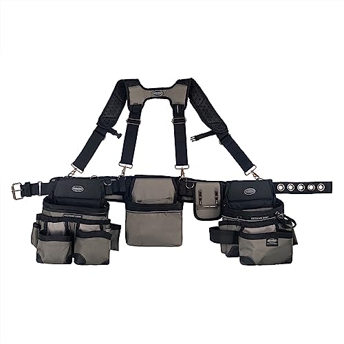 Bucket Boss Mullet Buster 3 Bag Tool Belt with Suspenders in Grey, 55135, Black, full size Bucket Boss