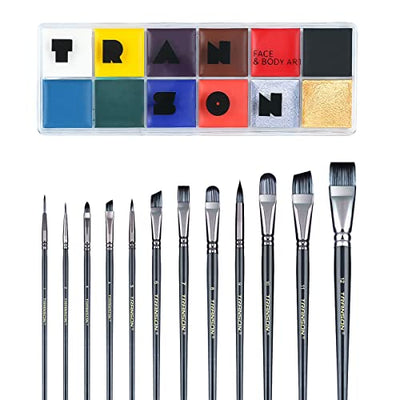 Transon Artist Paint Brush Set of 12 and 12-Color Face Body Paint Palette