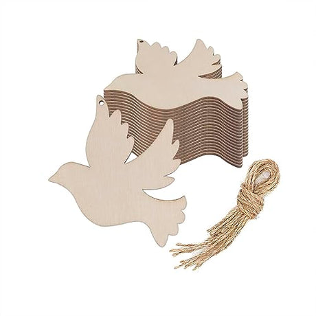 20pcs Bird Wood Cutouts Crafts Wooden Dove Shaped Hanging Ornaments with Jute Twines Gift Tags for DIY Projects Wedding Birthday Christmas Party Creaides