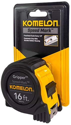 Komelon SM5416 Speed Mark Gripper Acrylic Coated Steel Blade Tape Measure 16-feet by 1-Inch, White Blade Komelon