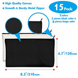 15 Pack Blank Cotton Canvas DIY Craft Zipper Bags Pouches Pencil Case for Makeup Cosmetic Toiletry Stationary Storage (Beige & Black 8.3” x 4.7”) Vantasii