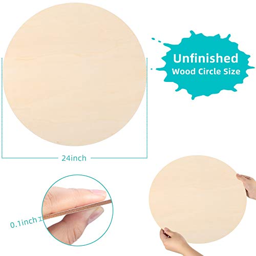 24 Inch Round Wood Circles Unfinished Round Wood Cutouts for Crafts, Door Hanger Painting and Wood Burning (2 Pieces) Jetec