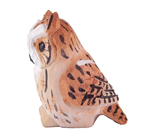 Selsela Great Horned Owl Keychain Ring Hook Clip Charm Farm Bird Miniature Wood Mini Figurine Small Animal Selsela