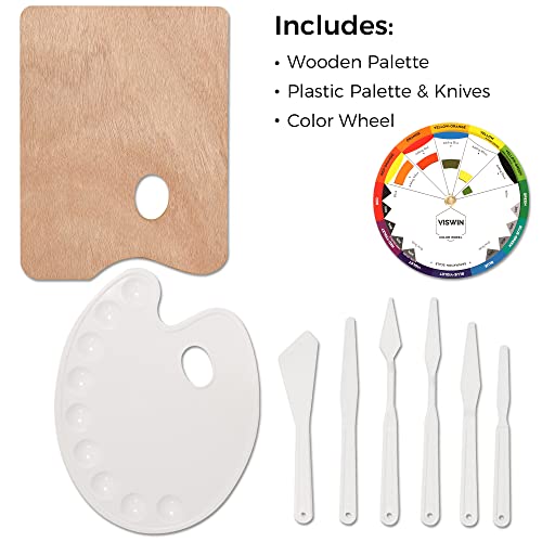 VISWIN Deluxe Acrylic Paint Set, Artist Painting Set with French Easel, 15-100ML(3.38 oz) Acrylic Paints, 12-60ML(2 oz)Pouring Paints, Premium VISWIN