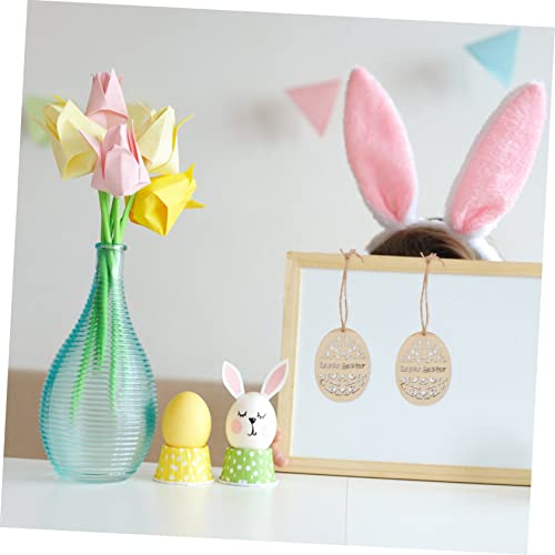 VILLCASE 48pcs Painted Wood Chips Unfinished Wood tag Unfinished Wood Easter Egg Bunny Cutouts Easter Egg Tags Present Decorations Easter Bunny Wood