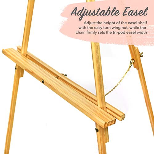 Wooden Easel Stand for Wedding Display Tripod Portable Stand - 2 Heights Adjustable Holds 10lb - Tray for Floor Signs, Drawing Canvas, Artist - WoodArtSupply