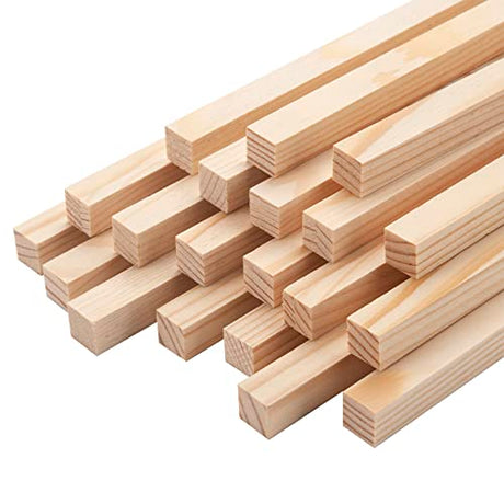 Wood Square Dowel Rods, 20PCS 1/2" x 12" Square Wooden Dowel Rods Wooden Sticks for Crafts, Unfinished Hardwood Sticks Wood Strips for Woodworking, Coowayze