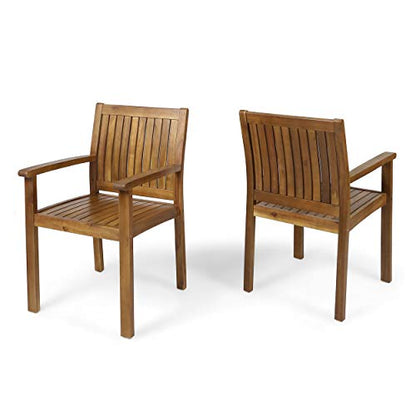 Christopher Knight Home Teague Outdoor Acacia Wood Dining Chairs (Set of 2), Teak Finish - WoodArtSupply