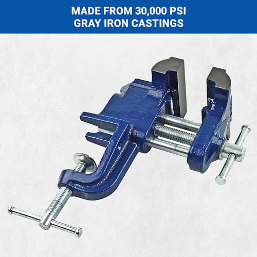 Yost Vises COV-3 Clamp-On Vise | 3 Inch Jaw Width Portable Vise | Made from Gray Iron Casting | Blue - WoodArtSupply