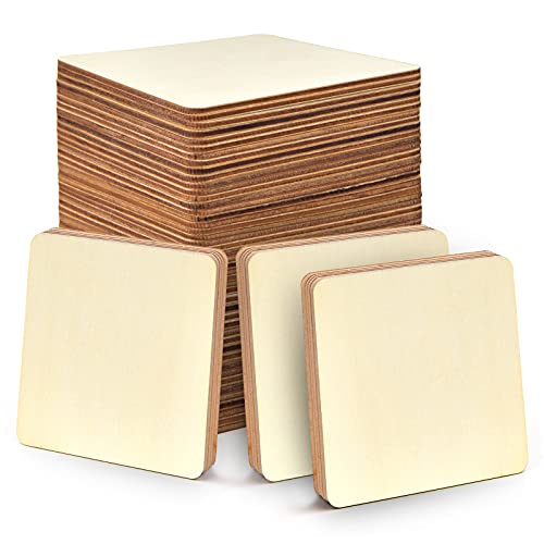 60 Pieces 5 Inch Unfinished Wooden Square Blank Natural Wood Slices Wooden Cutout Tiles for DIY Crafts Home Decoration Painting Staining