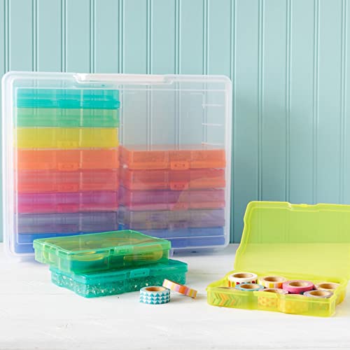 Bright Creations 16 Transparent 4x6 Photo Storage Boxes and Organizer with Handle for Pictures, Art Supplies (Rainbow Colors) Bright Creations