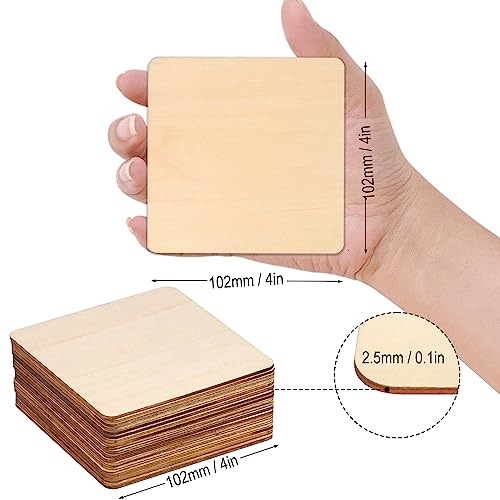 120 Pieces Unfinished Wooden Squares, 4 x 4 Inch Natural Square Wood Cutout Tiles for DIY Crafts, Painting, Carving and Home Decor, Coasters, - WoodArtSupply