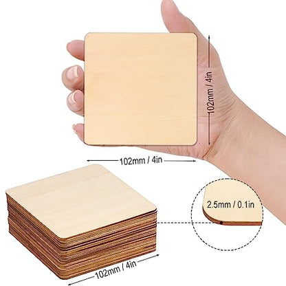 120 Pieces Unfinished Wooden Squares, 4 x 4 Inch Natural Square Wood Cutout Tiles for DIY Crafts, Painting, Carving and Home Decor, Coasters, - WoodArtSupply