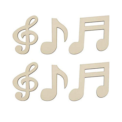 6pcs Music Notes Wood Cutouts Music DIY Craft Embellishments Gift Musical Notes Unfinished Wood Ornaments for Wedding Music Themed Birthday Party - WoodArtSupply