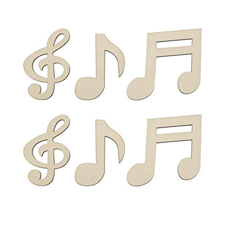 6pcs Music Notes Wood Cutouts Music DIY Craft Embellishments Gift Musical Notes Unfinished Wood Ornaments for Wedding Music Themed Birthday Party JANOU