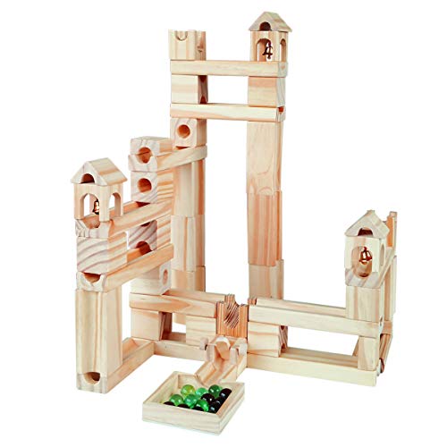 Wooden Marble Run for Kids Ages 4-8, 65 Pieces Wood Building Blocks Toys and Construction Play Set, Marble Track Maze Game STEM Learning Toys Gifts Onshine