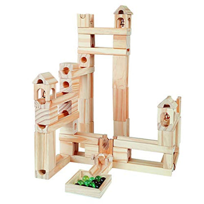 Wooden Marble Run for Kids Ages 4-8, 65 Pieces Wood Building Blocks Toys and Construction Play Set, Marble Track Maze Game STEM Learning Toys Gifts - WoodArtSupply