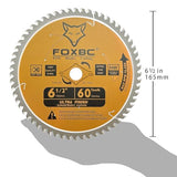 FOXBC 6-1/2 inch Circular Saw Blade Ultra Fine Finish 60-Tooth for Wood Cutting, Thin-Kerf with 5/8" Arbor FOXBC