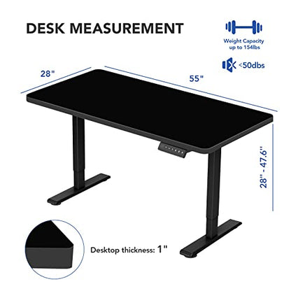 FLEXISPOT EN1 Electric Height Adjustable Standing Desk 55 x 28 Inches Whole-Piece Board Memory Controller Home Office Desk(Black Frame + 55" Black - WoodArtSupply