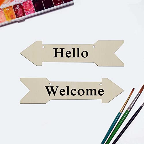 20pcs Arrow Shape Unfinished Wood Sign Blank Arrow Hanging Wooden Plaque DIY Craft Project Wood Sign with Rope Door Wall Art Decorative, 7.9x2 Inch JANOU