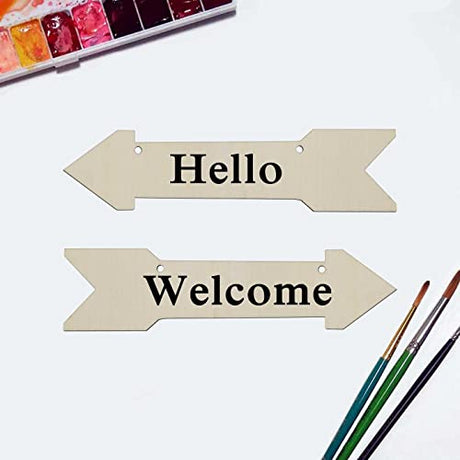 20pcs Arrow Shape Unfinished Wood Sign Blank Arrow Hanging Wooden Plaque DIY Craft Project Wood Sign with Rope Door Wall Art Decorative, 7.9x2 Inch JANOU