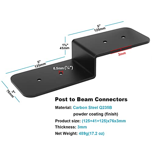 4 PCS Heavy Duty Steel Black Z Brackets 6" Post to Beam Support, Double Angle Channel Profile Corner Brace for Wood Shelves Fixing Lumber Connector - WoodArtSupply