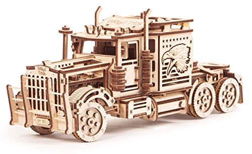 Wood Trick Big Rig Mechanical Toy Truck - 14x6″ - Powerful Rubber Band Motor - Realistic Semi Truck Wooden Model Kit for Adults and Kids - 3D Wooden - WoodArtSupply