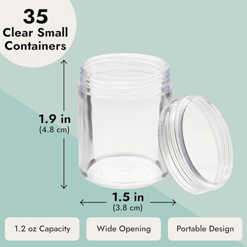 Juvale 35 Pack Plastic Canning Jars with Lids for Slime, Craft Storage, Beauty Products (1.2 oz) - WoodArtSupply