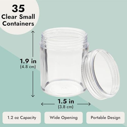 Juvale 35 Pack Plastic Canning Jars with Lids for Slime, Craft Storage, Beauty Products (1.2 oz) - WoodArtSupply