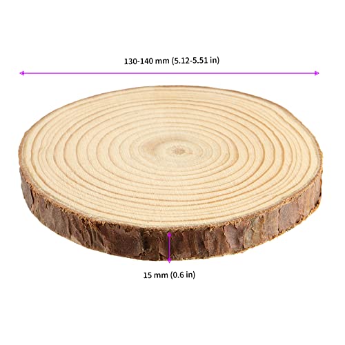 JEUIHAU 12 PCS 5.1-5.5 Inches Natural Unfinished Wood Slices, Round Wooden Tree Bark Discs, Wooden Circles for DIY Crafts, Christmas, Rustic Wedding - WoodArtSupply