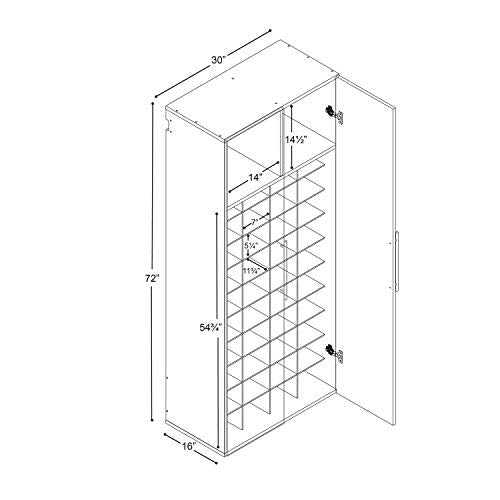 Prepac HangUps Shoe Storage Cabinet, 16"D x 30"W x 72"H, White - WoodArtSupply