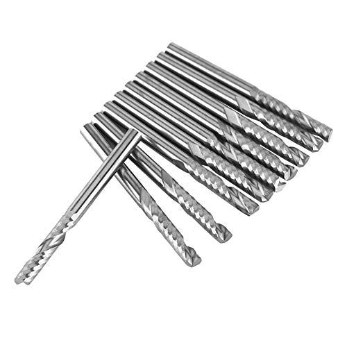 End Mill Bits 10 Pcs 1/8” Shank Single Flute End Mills Drill Bit Tool Tungsten Carbide CNC Router Milling Bits for Wood Aluminum Steel PCB PVC Yosoo Health Gear