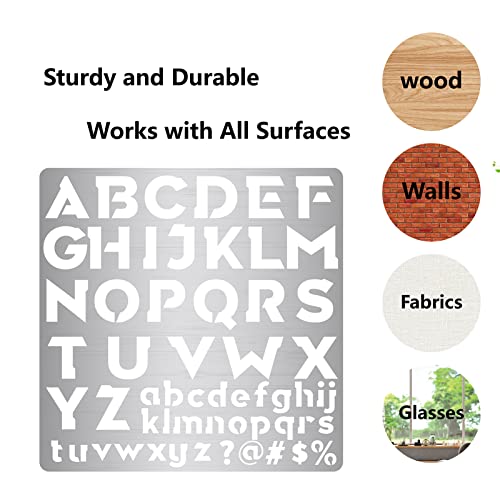 GORGECRAFT 6.3 Inch Metal Letter Stencil Stainless Steel Lettering Alphabet Symbol Painting Template Number Stencils Journal Tool for Painting, Wood - WoodArtSupply