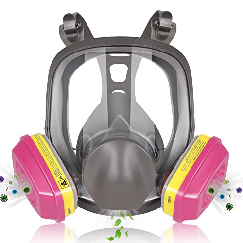Pro Anti-fog Full-Face Mask Respirator - Reusable Gas Cover Organic Vapor Masks Survival Nuclear,Paint Mask with 60923 Cartridges for Woodworking,Dust,Formaldehyde,Epoxy Resin,Sanding,Cutting,welding
