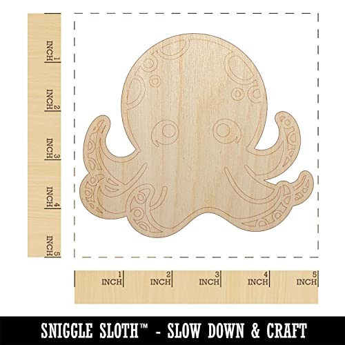 Kawaii Octopus Unfinished Wood Shape Piece Cutout for DIY Craft Projects - 1/4 Inch Thick - 4.70 Inch Size Sniggle Sloth