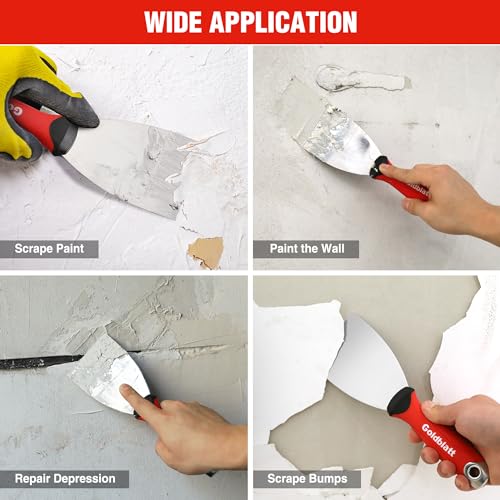 Goldblatt 3" Putty Knife, Stainless Steel Scraping Paint, Putty Knife Scraper with Hammer End, Soft Grip, Perfect for Drywall Repairing and Finishing Goldblatt