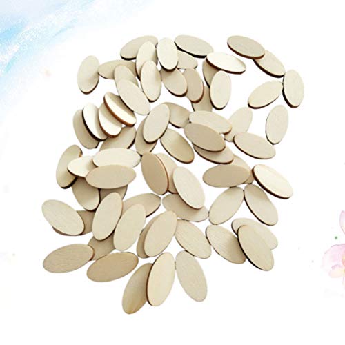 NUOBESTY 200pcs Unfinished Wood Oval Slices Natural Rustic Wooden Cutout Oval Wood Pieces Tag for DIY Craft Wedding Centerpiece Christmas