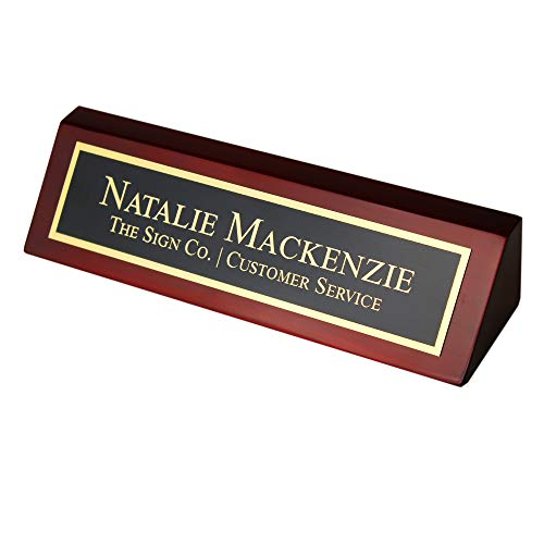 Personalized Office Name Plate for Desk - Engraved Business Desk Name Plate in Rosewood - Includes Engraving - WoodArtSupply