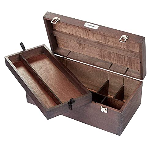 KINGART 724 Wood Portable Storage Box Organizer with Drawer And Espresso Stain, Holds Markers, Paint, Brushes, Pencils, And More - WoodArtSupply