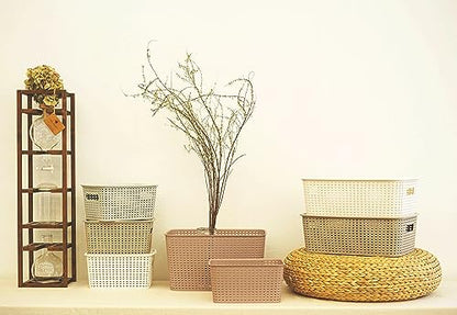 OLLIC Plastic Bins Large Storage with Lids | Korean Organizer Bin Basket Set for Organizing Baskets in Closet and Home (White, Large 4PK)