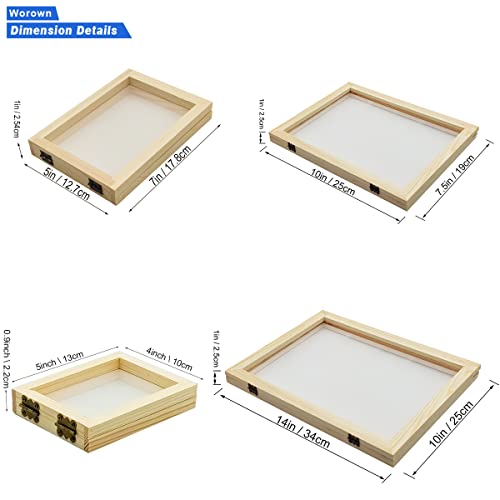 Worown 4 Sizes (A4, A5, A6 & A7) 2 in 1 Wooden Paper Making Screen, Mould and Deckle, Wooden Paper Making Frame for DIY Paper Crafts Worown