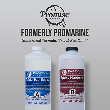 Epoxy Resin Promise Epoxy- Clear Coat Table Top 64 Oz | 2-Part Epoxy Resin (32 Oz) & Hardener Set (32 Oz) | Resin Epoxy Kit with Mixing Cups, Stir Pro Marine Supplies
